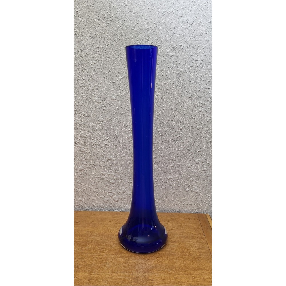 Deep Cobalt Royal Blue‎ Tall Skinny Bud Glass Accent Vase Pop of Color MINT